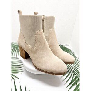 Violet & Red Loaded Knit Cuff Suede Tan Side Zip Ankle Bootie Size 7.5 NWOB